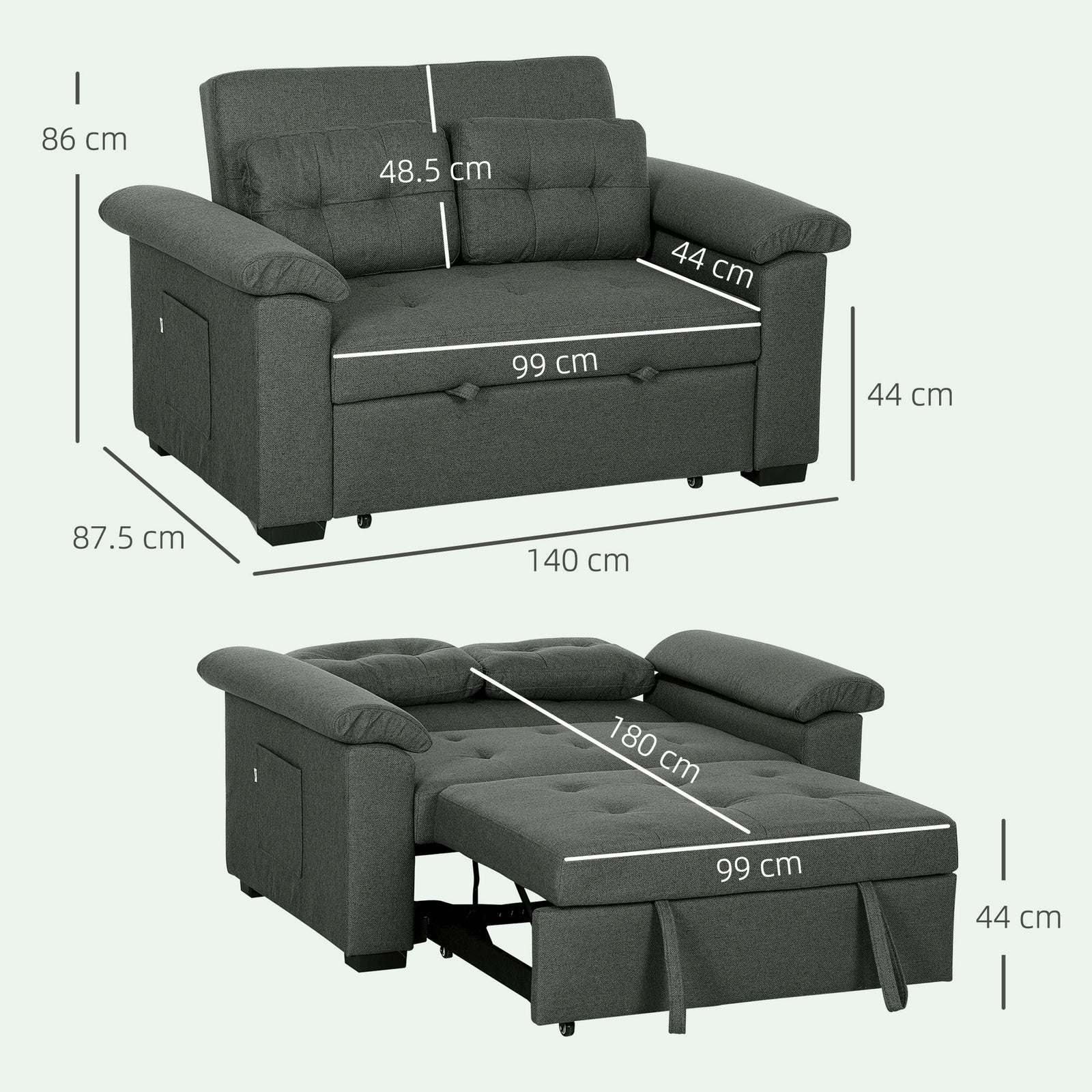 Click Clack Sofa Bed 2 Seater Sofa Bed For Living Room | Charcoal Grey