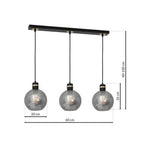 Omega Hand Made Linear Pendant Lamp With Elegant Smoked Glass Spheres Quality Matt Black Fittings With Gold Detail