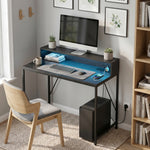 HOMCOM Gaming Desk With Led Lights And Power Outlets, Black Wood-effect