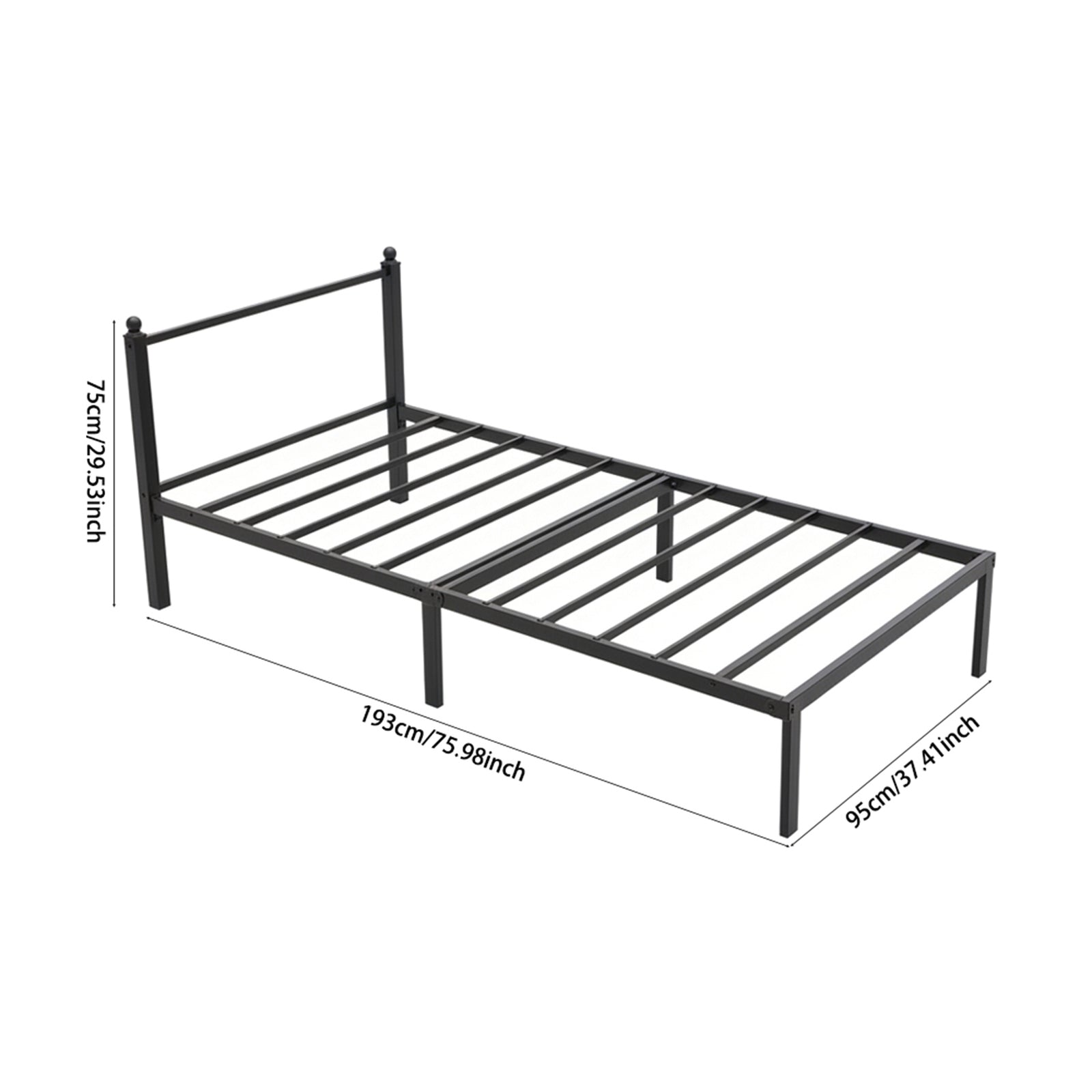 Breeins Black Metal Single Bed Frame With Headboard