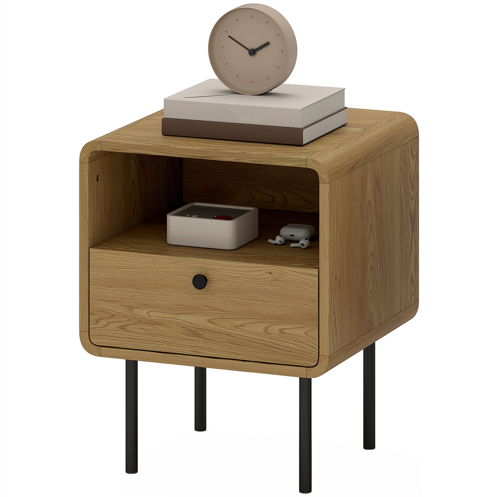 Bedside Table With Drawer And Shelf, Modern Bedside Cabinet, Oak