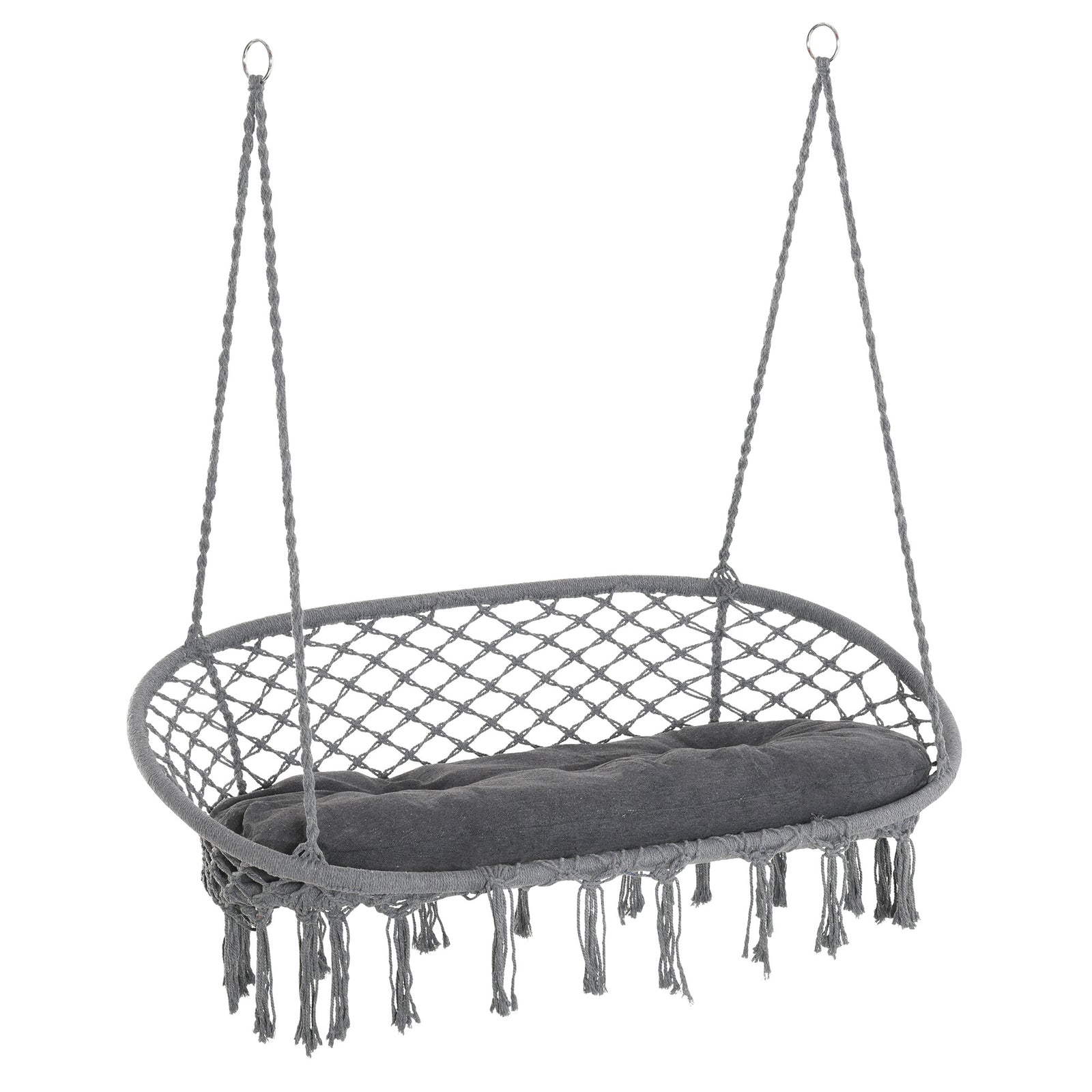 Hanging Chair, Cotton-polyester Blend Macrame, Metal Frame | Dark Gray