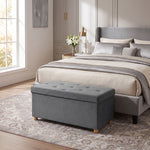 Velvet Upholstered Foldable Ottoman Footrest With Wood Legs | Grey