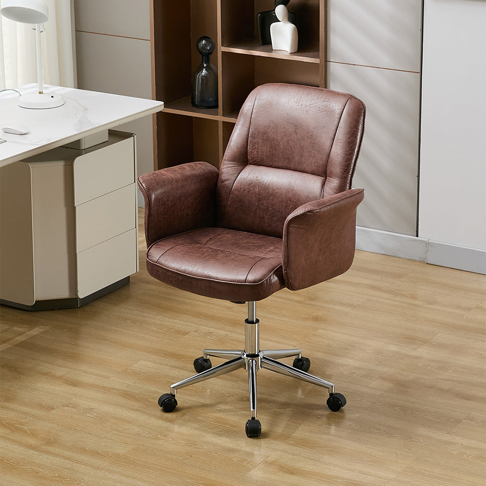 Retro-style Pu Leather Office Chair With Armrests And Casters