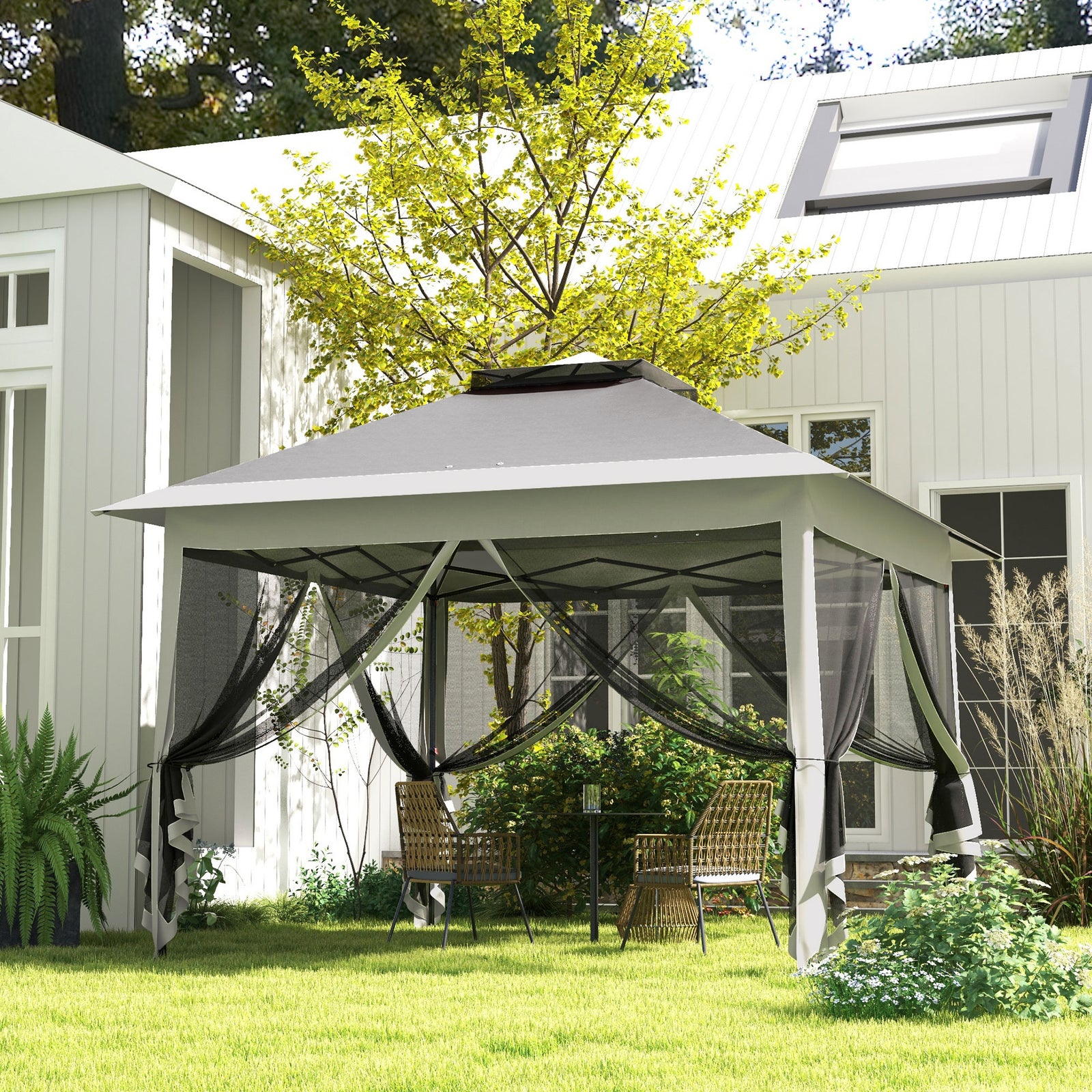 Pop Up Gazebo Height Adjustable Canopy Tentwith Carrying Bag | Dark Gray
