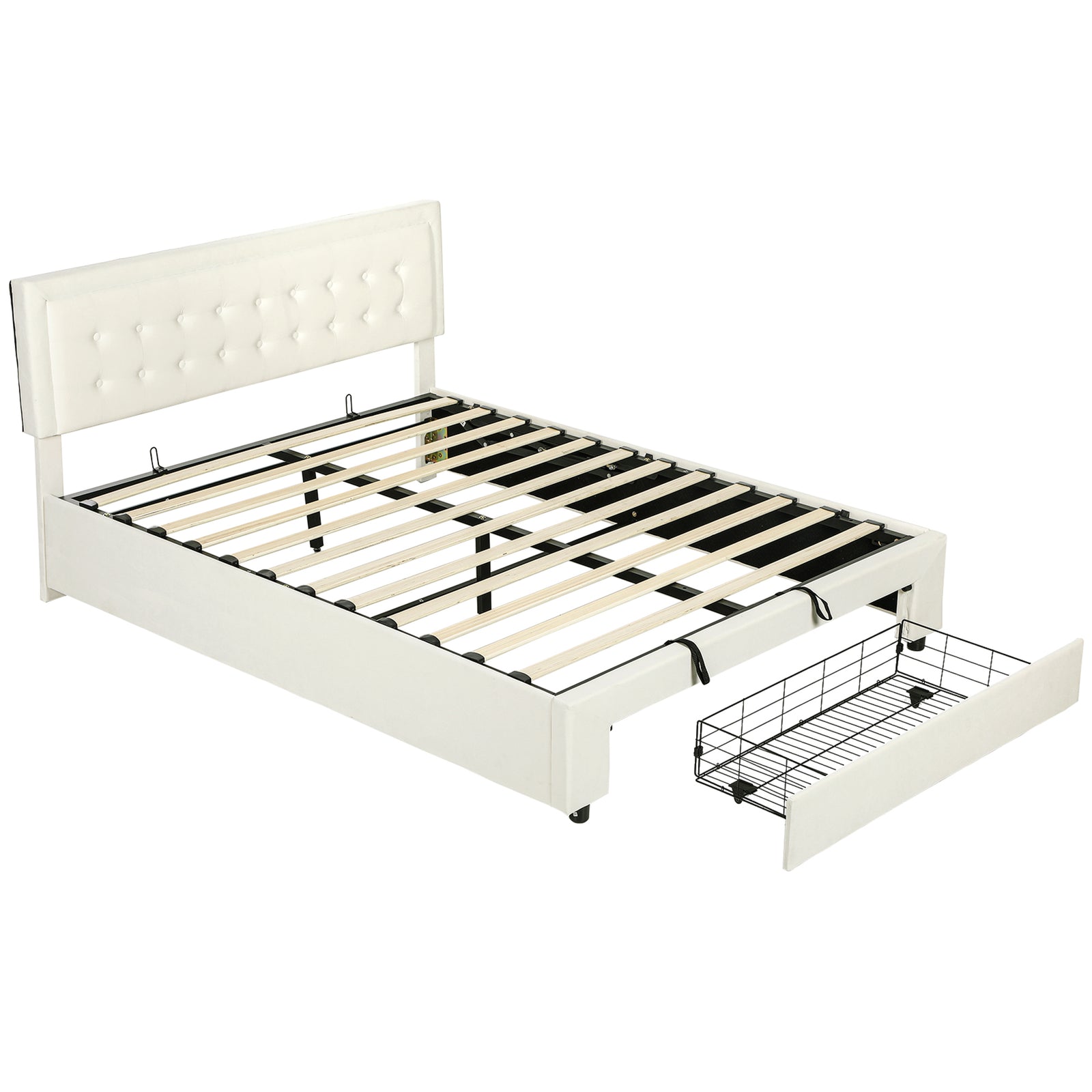 King Size Bed Frame With Storage And Adjustable Headboard | Cream