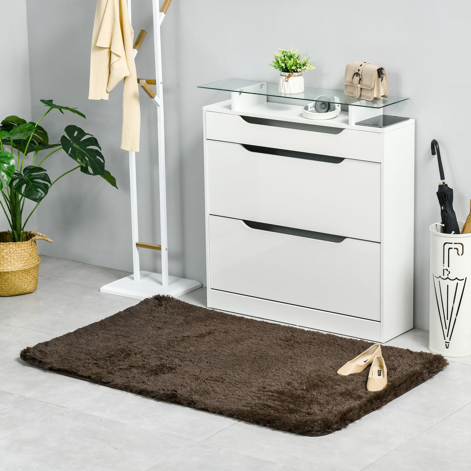Brown Fluffy Area Rug Shaggy Carpet 90x150cm