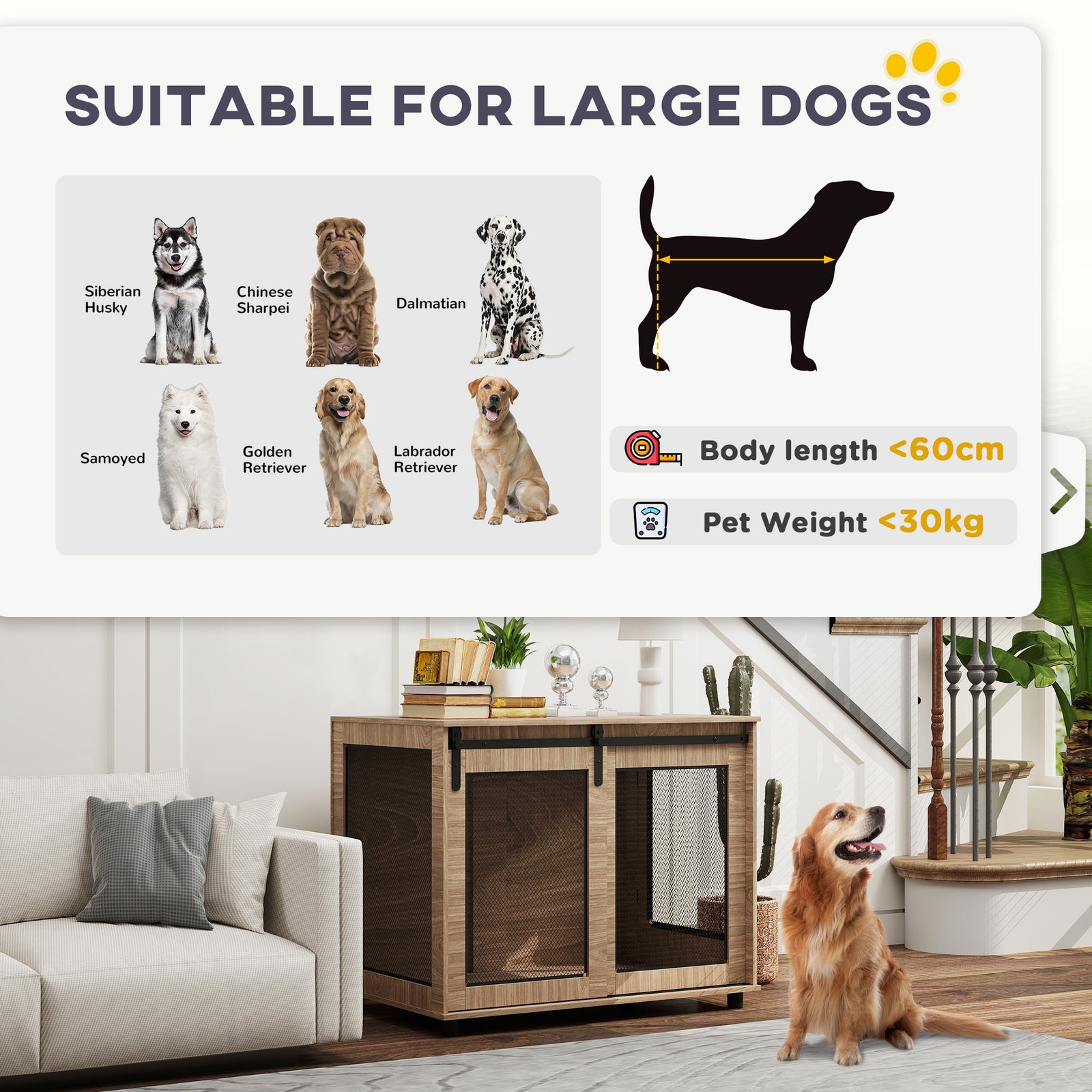 Dog Crate Furniture W/ Sliding Door, Walnut Brown | Medium | Dark Brown