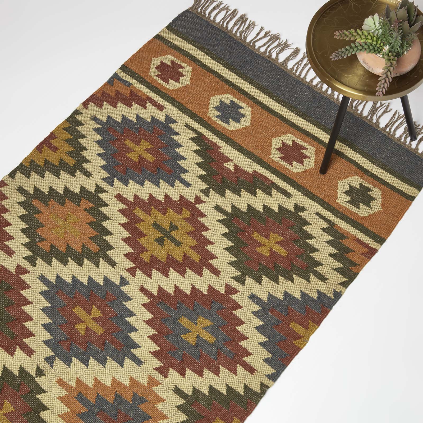 Lucea Orange & Blue Kilim Wool Rug | 150cm x 220cm | Orange