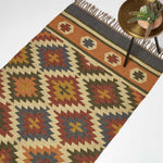 Lucea Orange & Blue Kilim Wool Rug | 150cm x 95cm | Orange