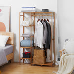 Bamboo Clothes Rail Garment Rack With 6 Tier Storage Shelf