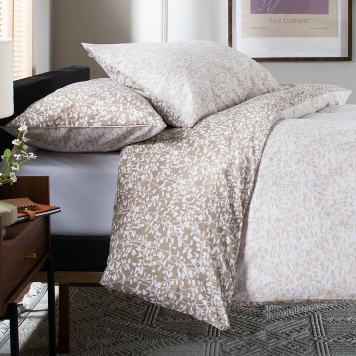 Elsie Cotton Printed Duvet Cover Set | Double | Natural