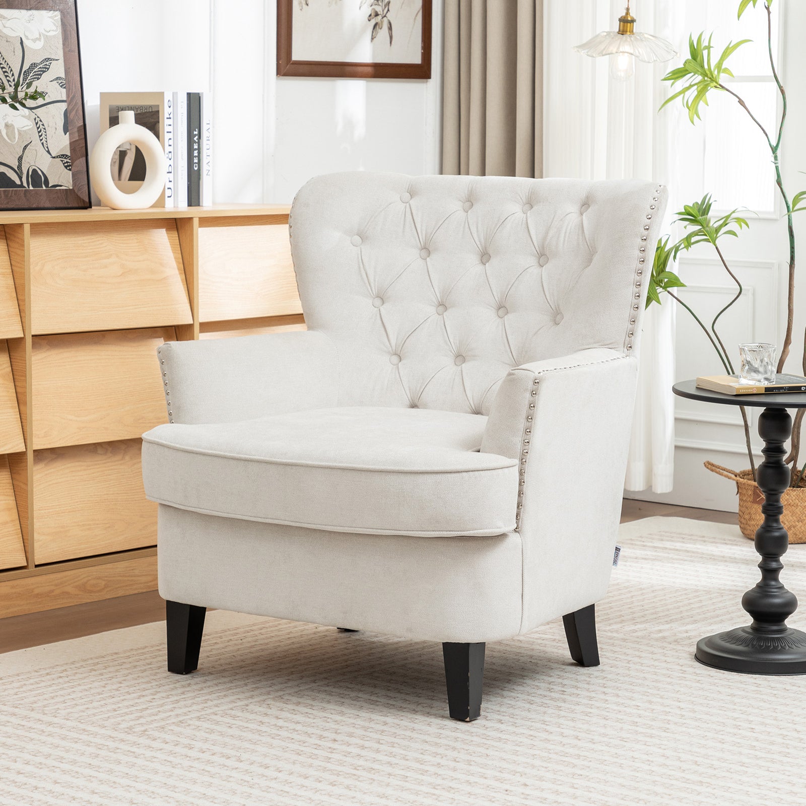 Breeins Modern Linen Upholstered Tufted Accent Chair Armchair