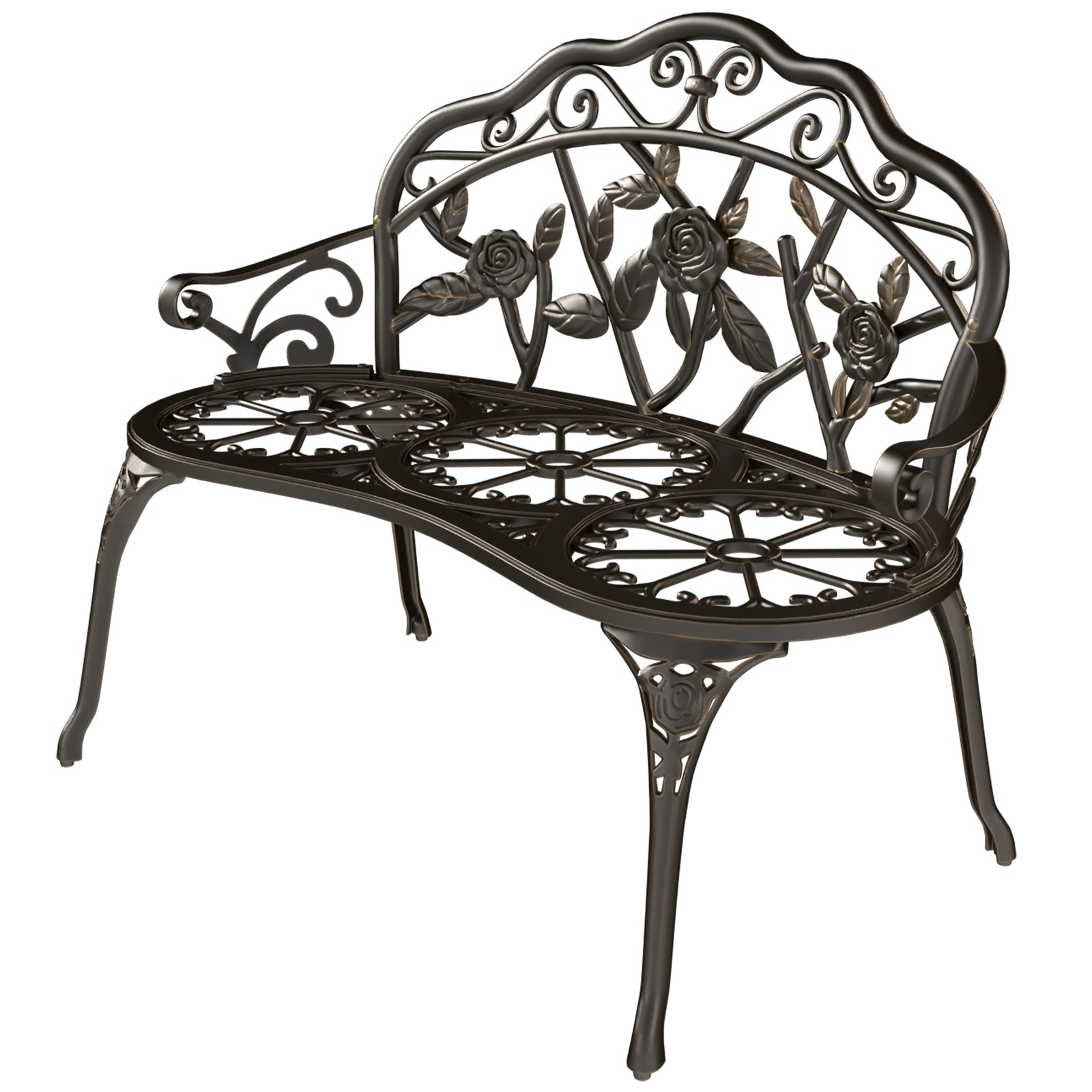 Outsunny Garden Bench Porch Park Seat Vintage Rose Style Cast Aluminium