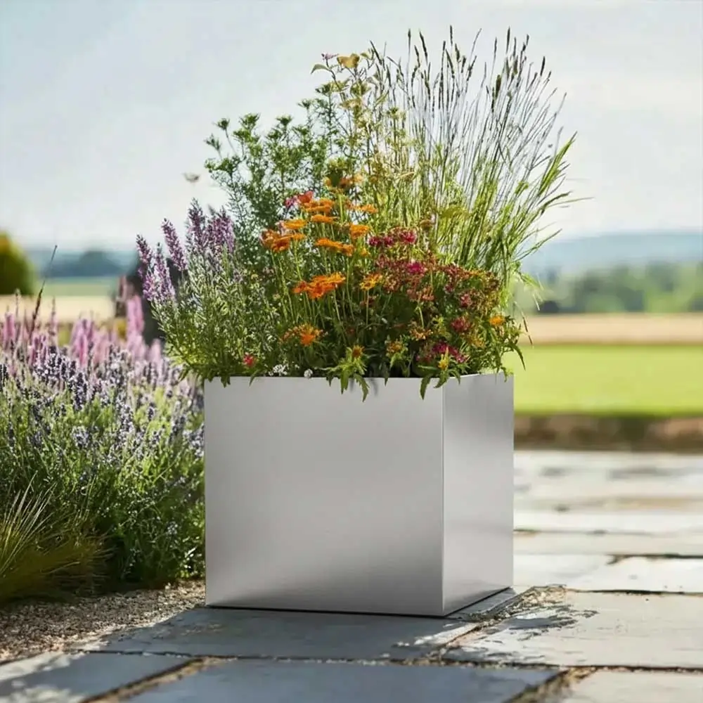 Zinc Galvanised Square Planter | 30cm x 30cm x 30cm | Silver