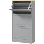 Narrow Shoe Cabinet With 3 Flip Drawers For 18 Pairs Of Shoes Grey
