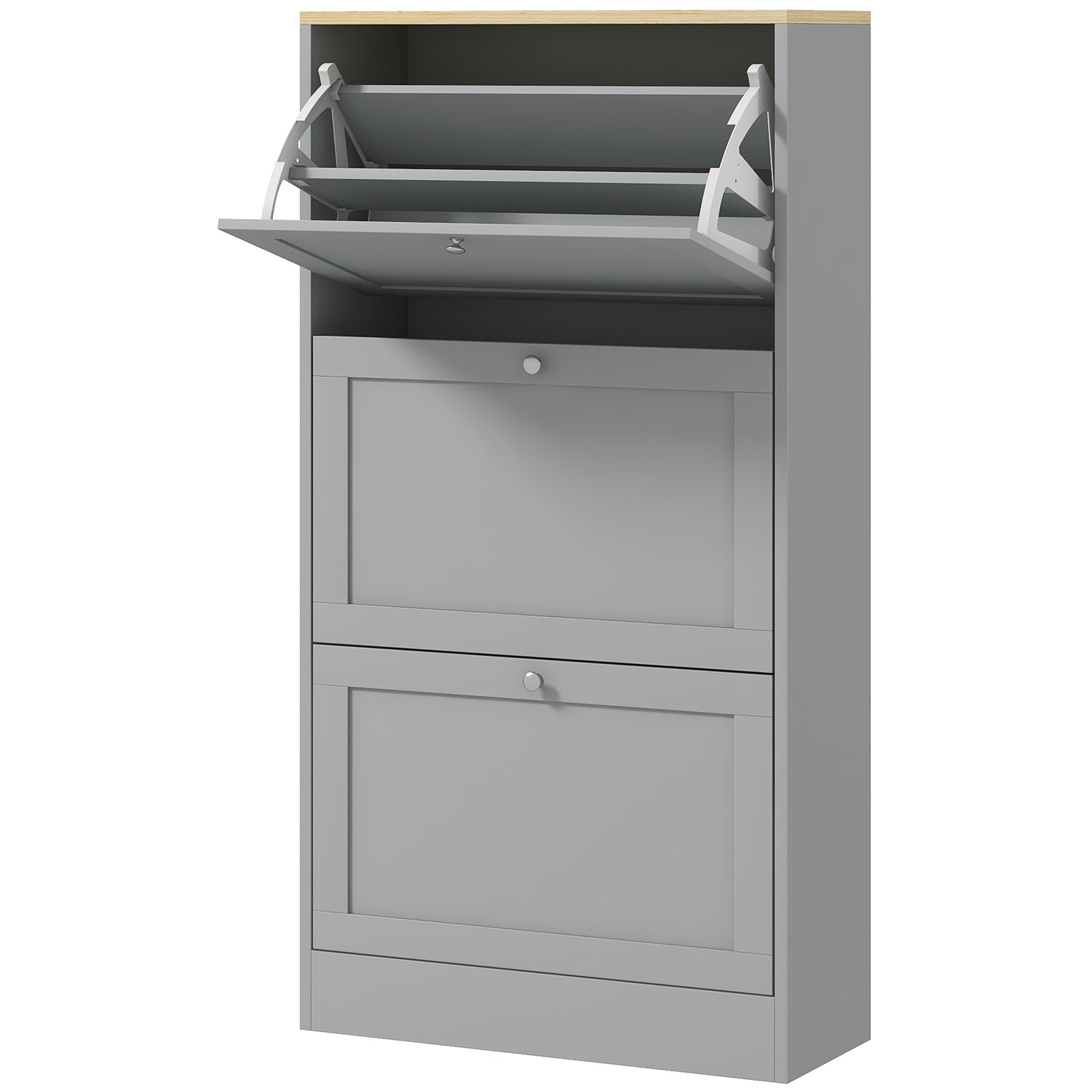 Narrow Shoe Cabinet With 3 Flip Drawers For 18 Pairs Of Shoes Grey