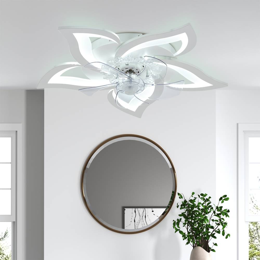 White Petal-shaped Ceiling Fan Light 27.1 Inch Led With 3-color Dimming, Reversible Quiet Motor, 6-speed, 2.4g App Control & Sleep Timer