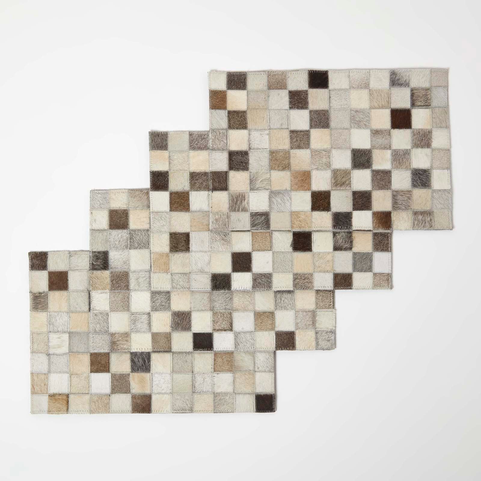 HOMESCAPES Block Check Grey Leather Placemats Set Of 4