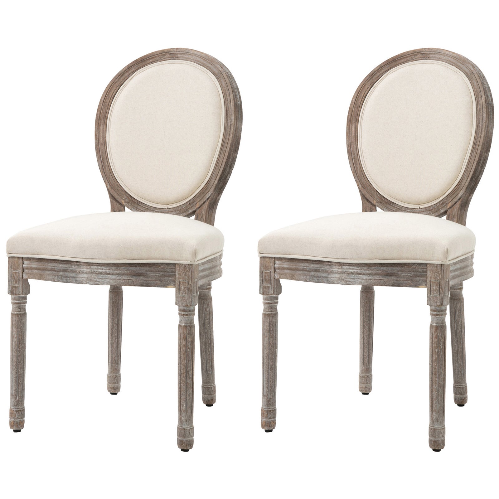 French Dining Chair Set, Wood Frame, Cream