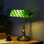 Stained Glass Table Lamp, Vintage Lamp With Green Shade