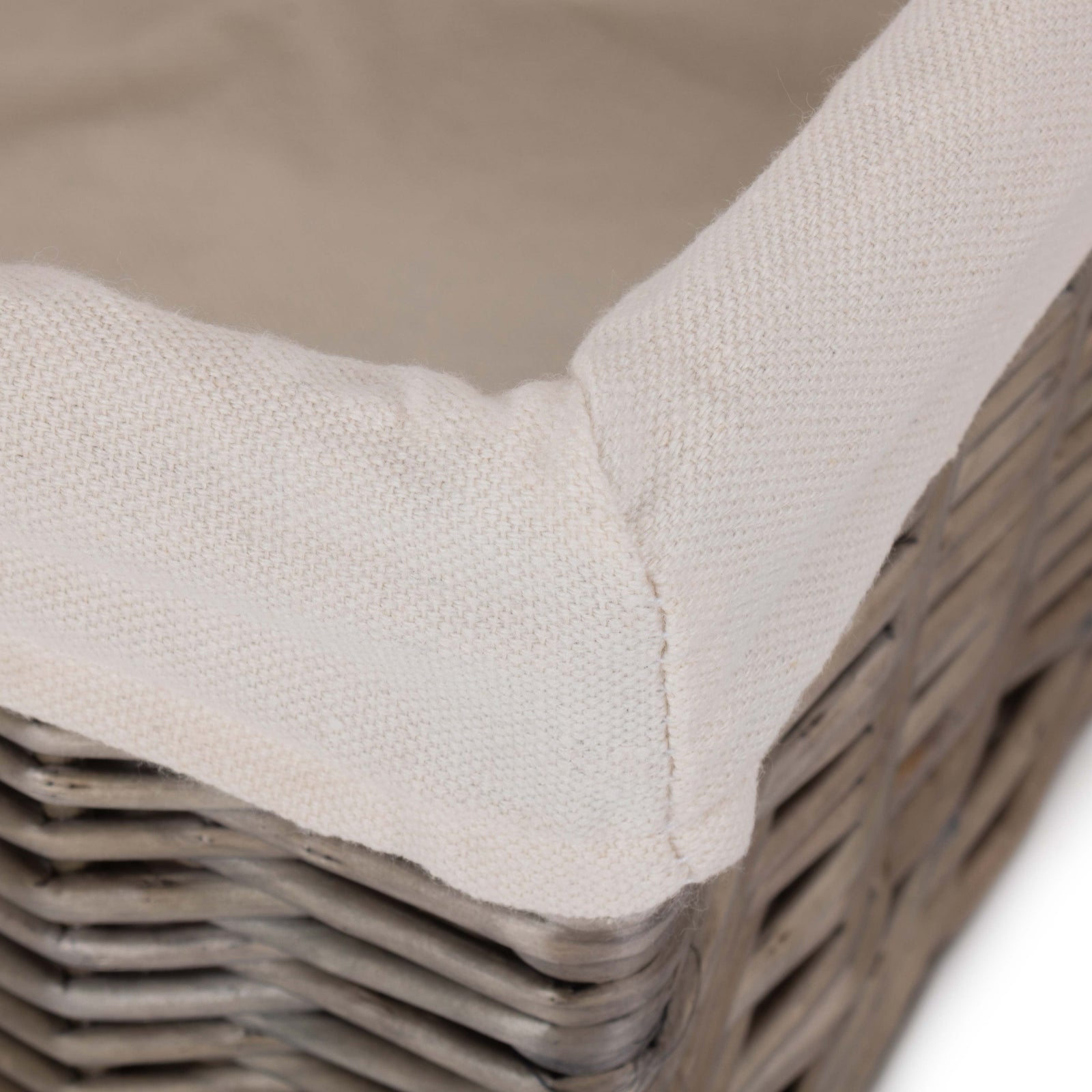 Wicker Square Antique Wash Lined Storage Basket | Small | White