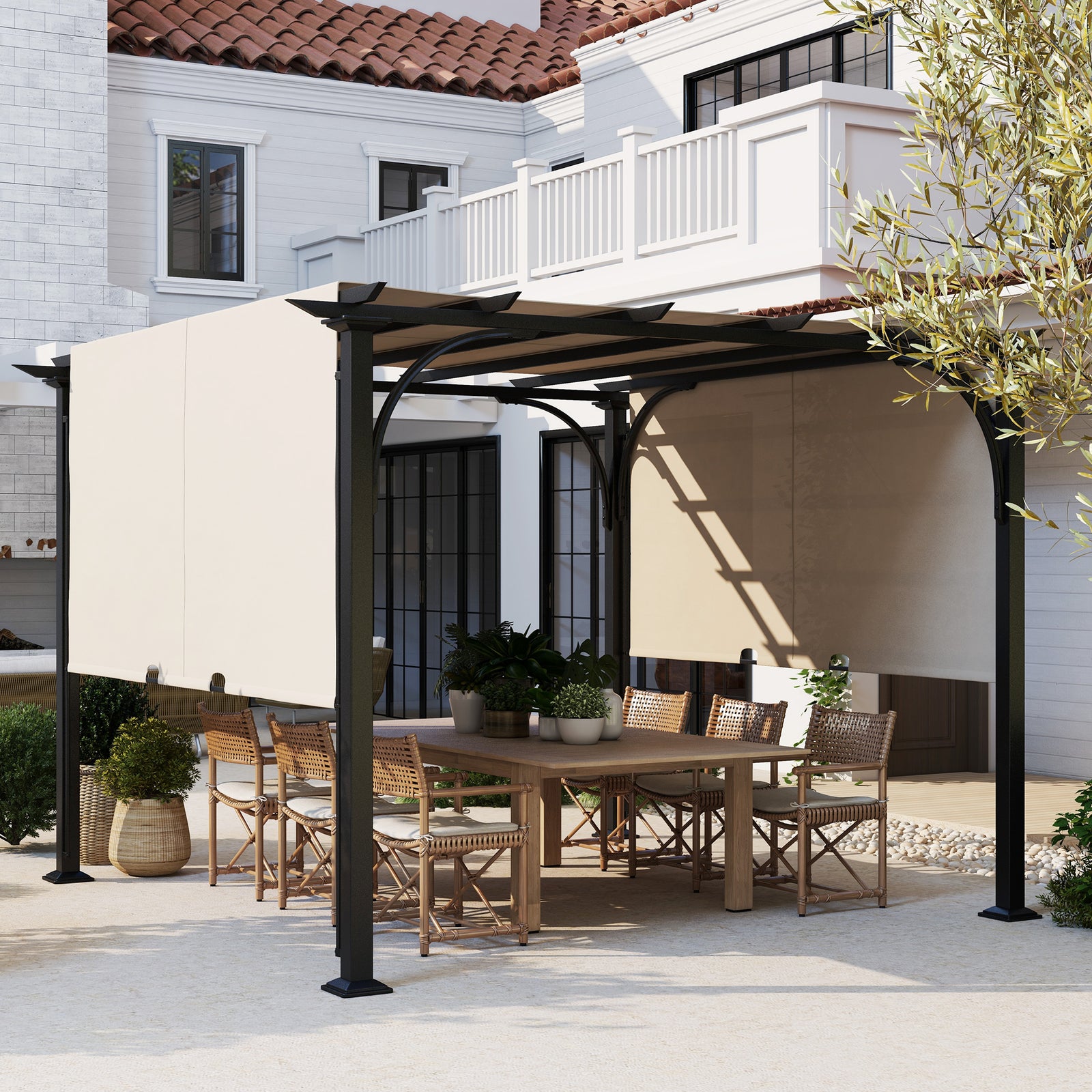 Outdoor Retractable Pergola Garden Sun Shade Patio Canopy | Beige