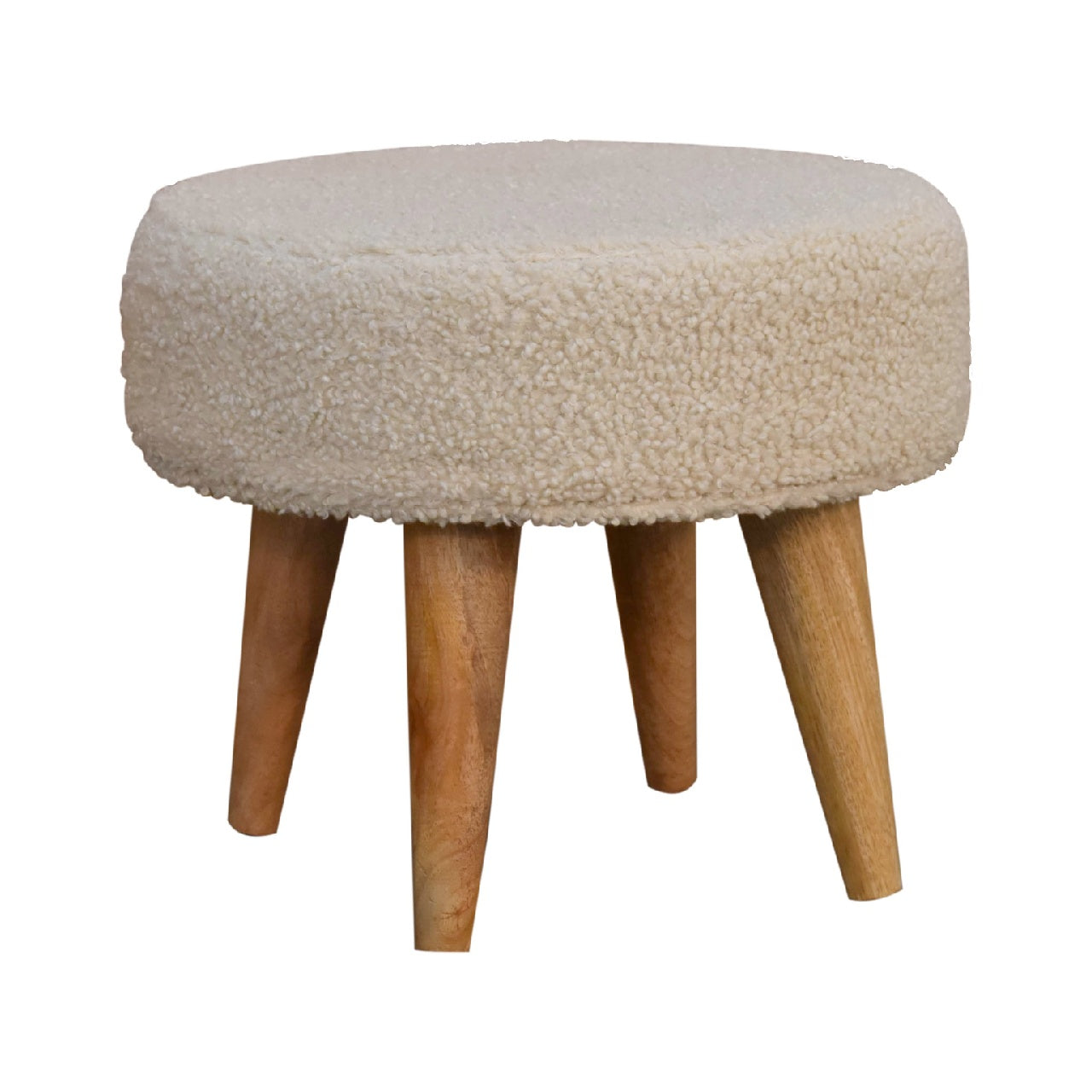 Solid Mango Wood Cream Boucle Petite Footstool