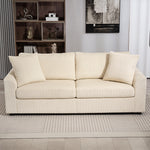 212 Cm Upholstered Jumbo Cord Sofa Couch With Spring Cushion | White