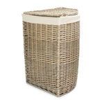White Cotton Lined Antique Wash Wicker Corner Laundry Basket | Small | White