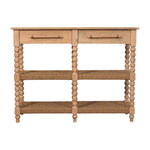 Solid Wood Savoy Bobbin Console With Jute Shelves, 2 Drawers And 4 Open Shelves, Beige