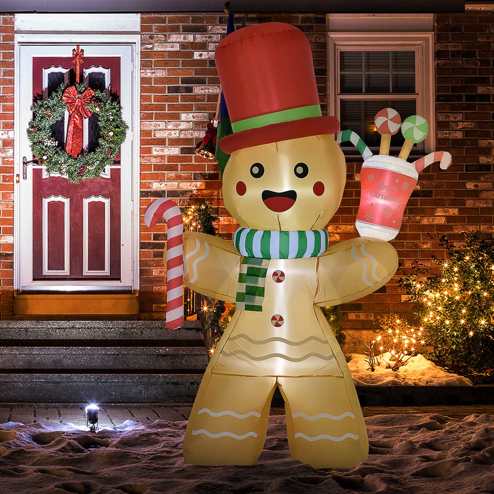 7.5ft Christmas Inflatables Gingerbread Man With Candy Cane