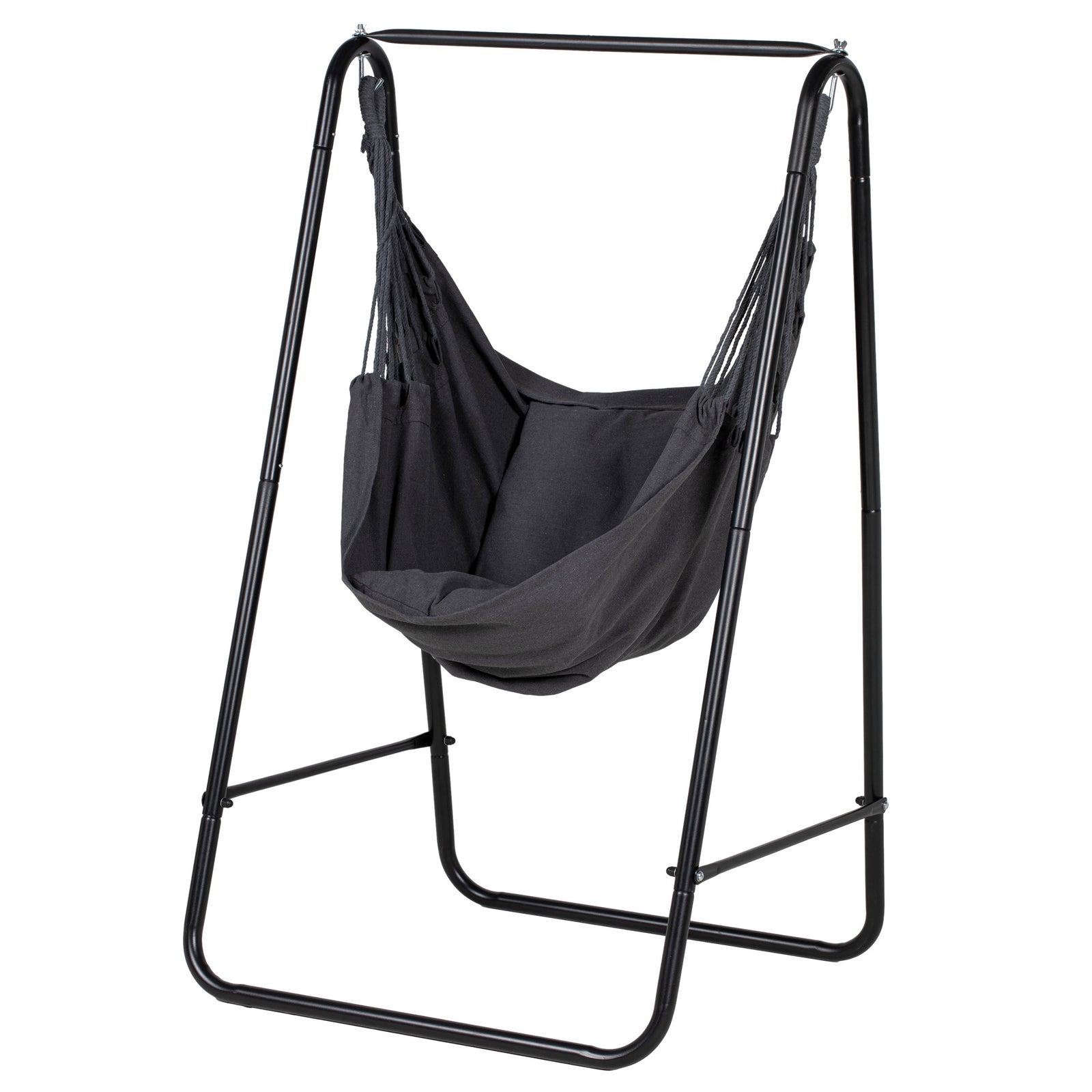 Patio Hammock Chair With Stand,  Cushion, Armrest, Hooks | Dark Gray