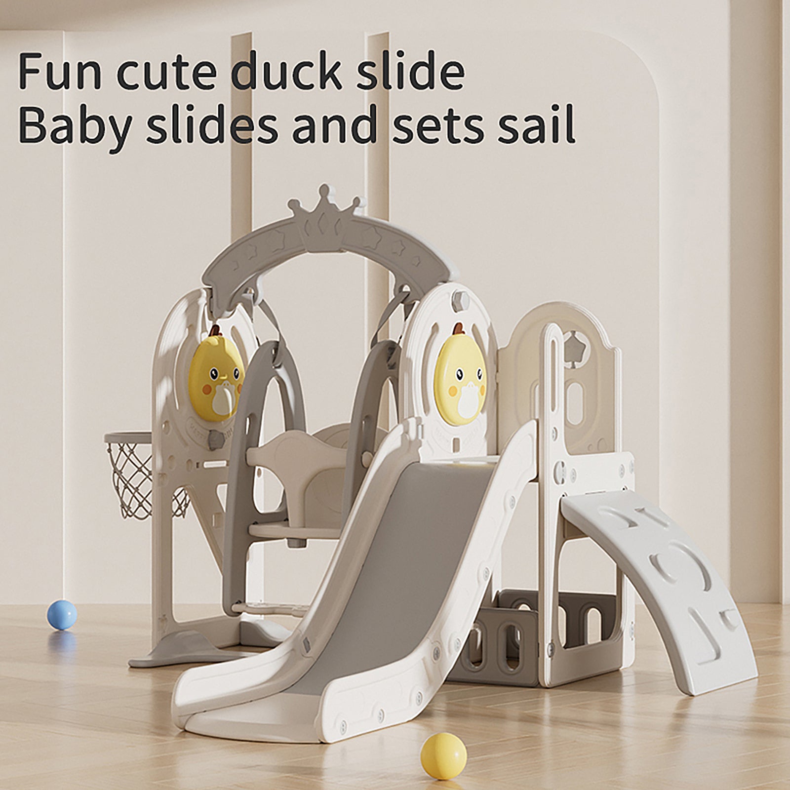 Yellow Duck Toddler Playset With Slide, Swing, Basketball Hoop & Toy Storage – Cute & Safe Hdpe Activity Center For Kids