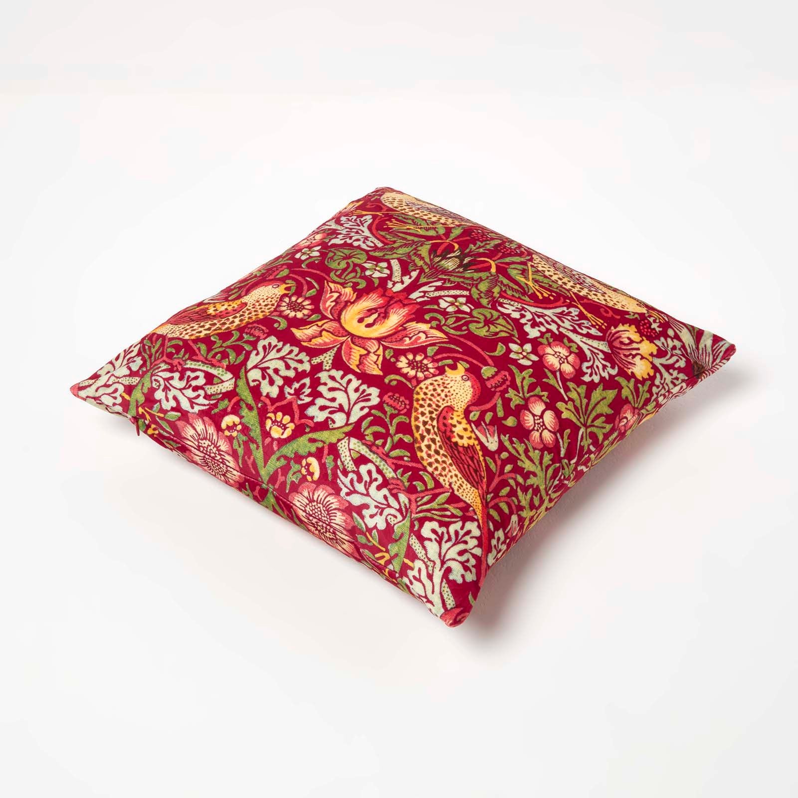 William Morris Strawberry Thief Velvet Cushion | 45cm x 45cm | Black