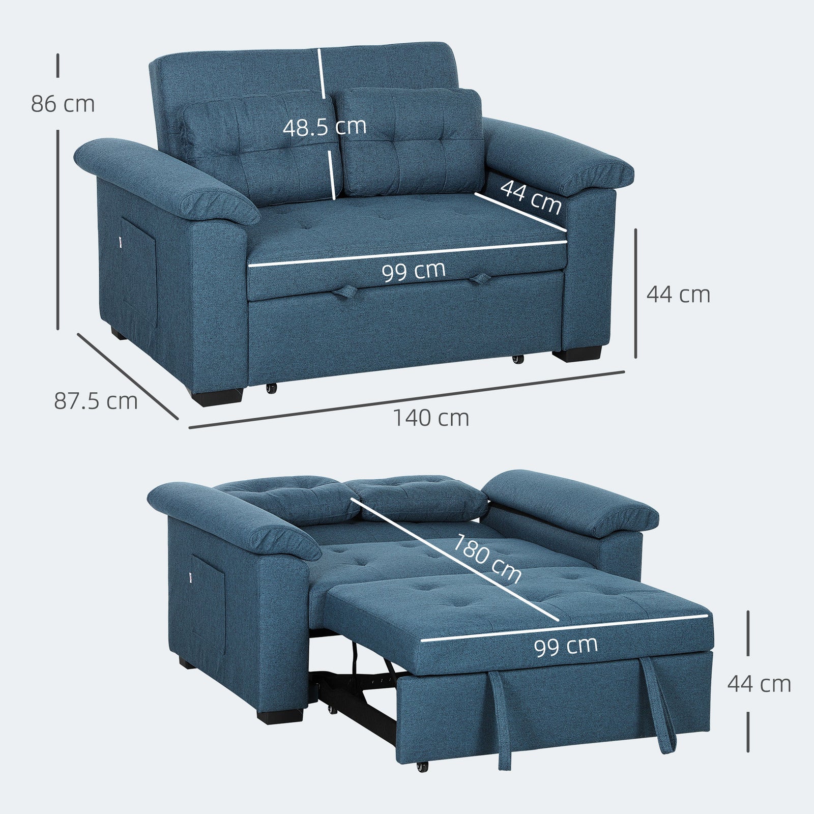 Click Clack Sofa Bed 2 Seater Sofa Bed For Living Room | Blue