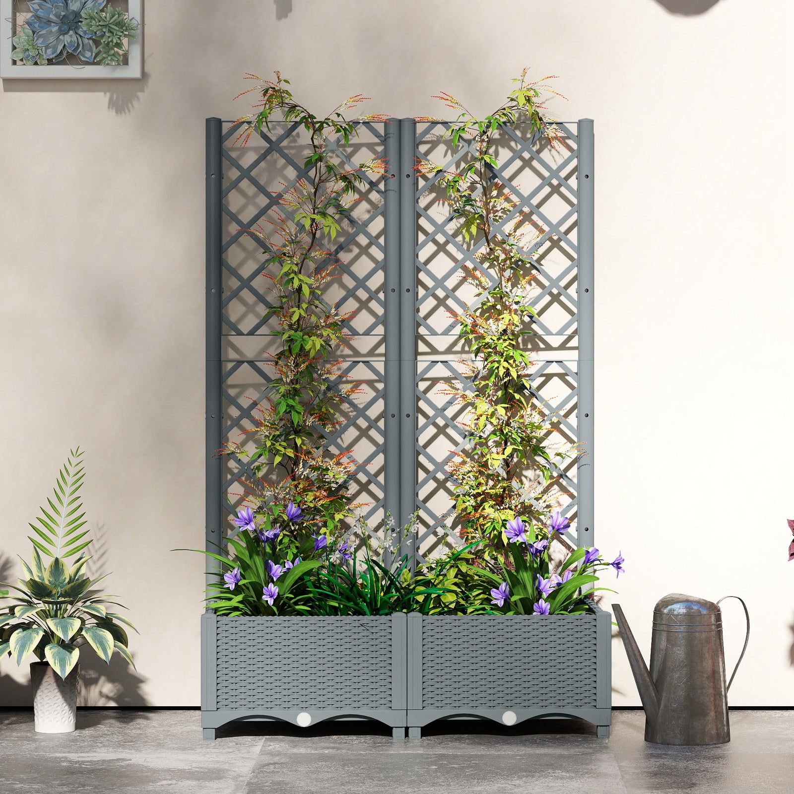 Plastic Planter Box With Trellis, Vegetable Planter Plugs | Grey