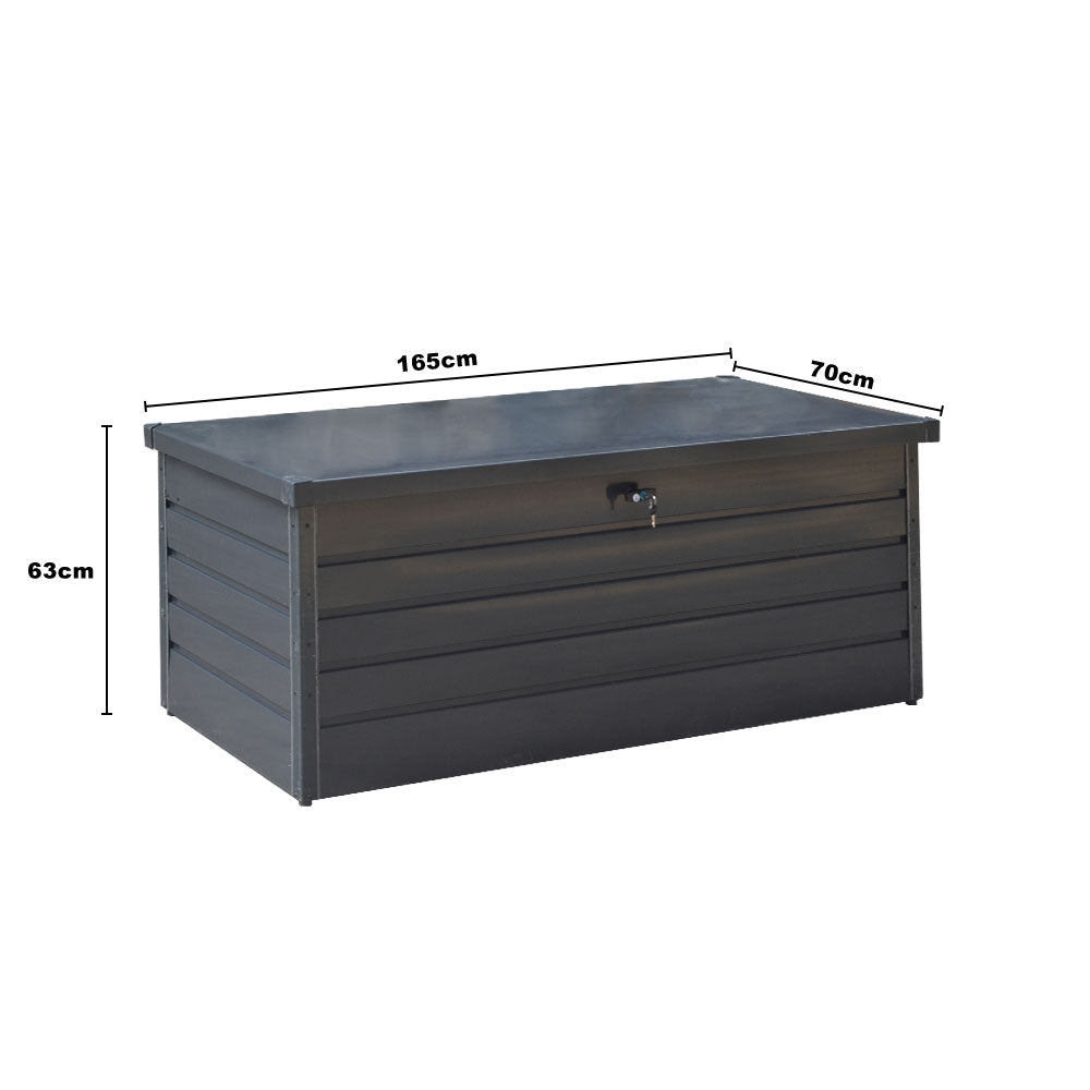 200l(72cm W X 62cm D) / 600l(165cm W X 70cm D) Lockable Metal Deck Box Outdoor Garden Storage Chest 63cm Height | Large | Dark Grey
