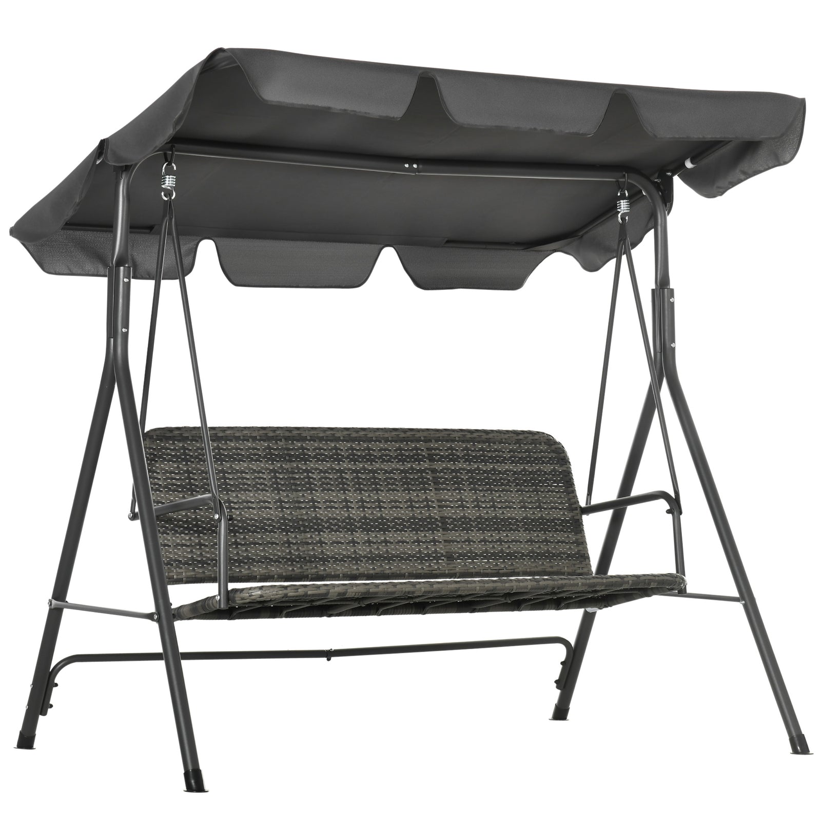 3-person Outdoor Rattan Swing Chair Hanging W/ Stand, Canopy
