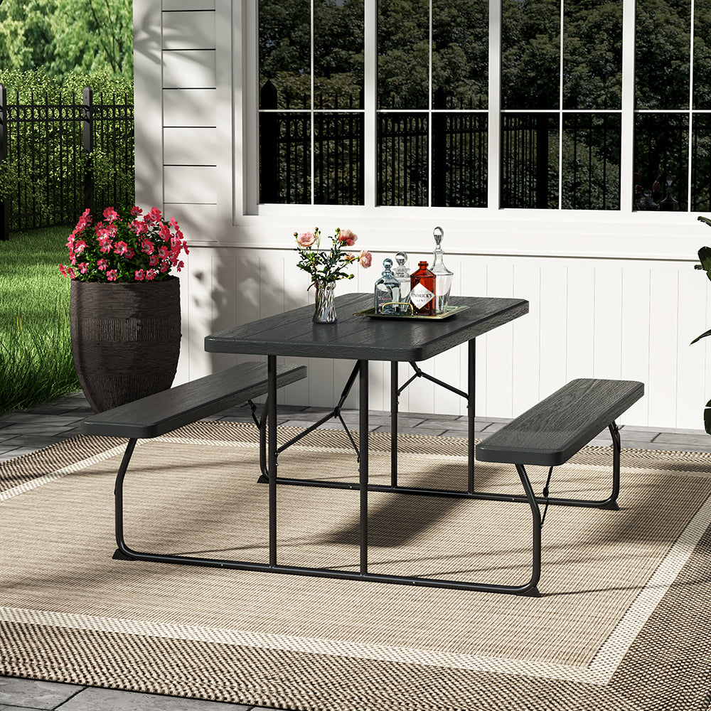 Foldable Picnic Table And Bench Set | One Size | Black