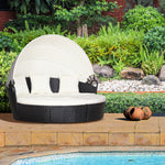 5 Pcs Cushioned Outdoor Rattan Round Sofa Bed Table Set | Black