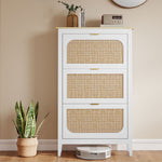 HOMCOM Boho Slim Shoe Cabinet With Rattan Doors