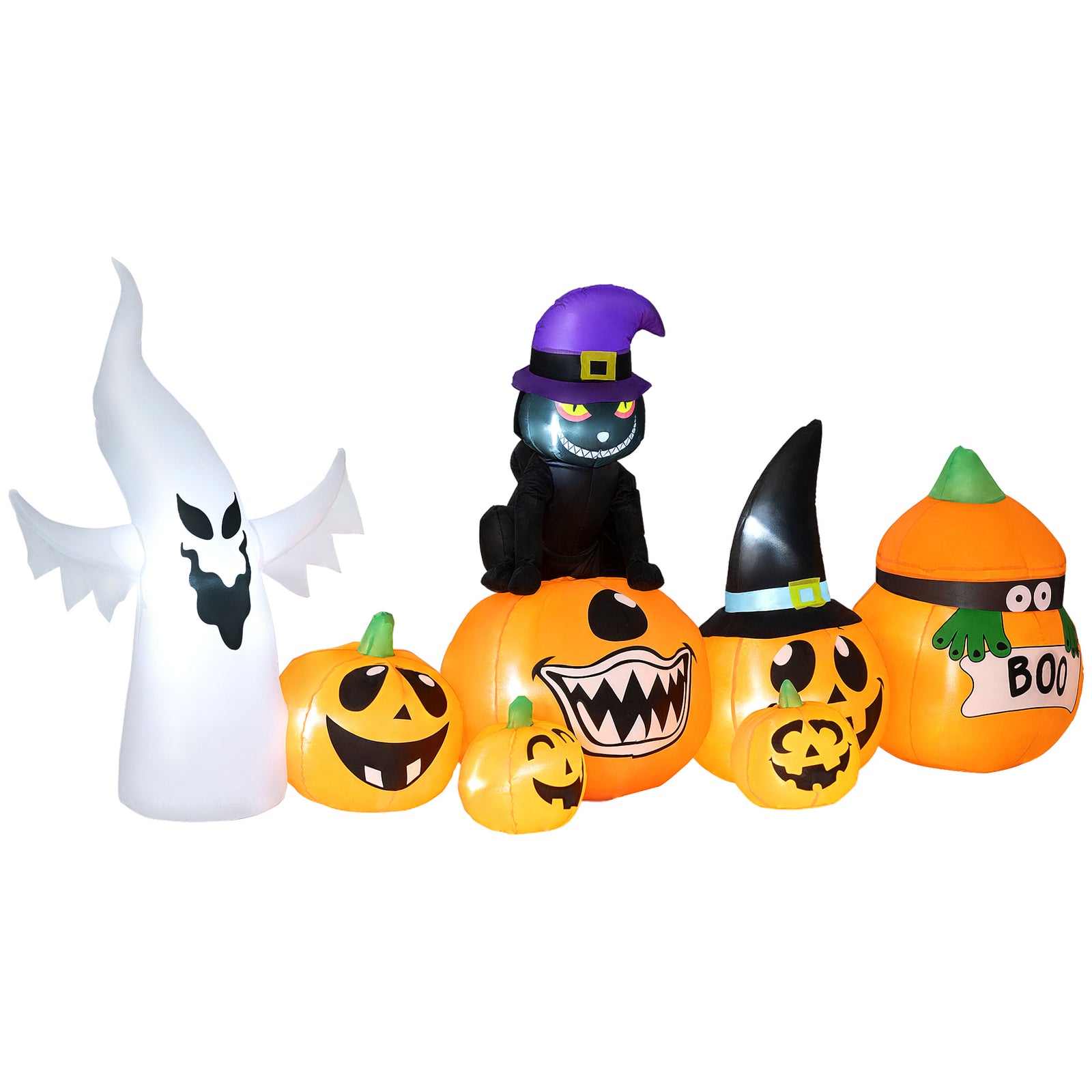 8 Ft Blow Up Halloween Inflatables Pumpkin Ghost And Cat Combo