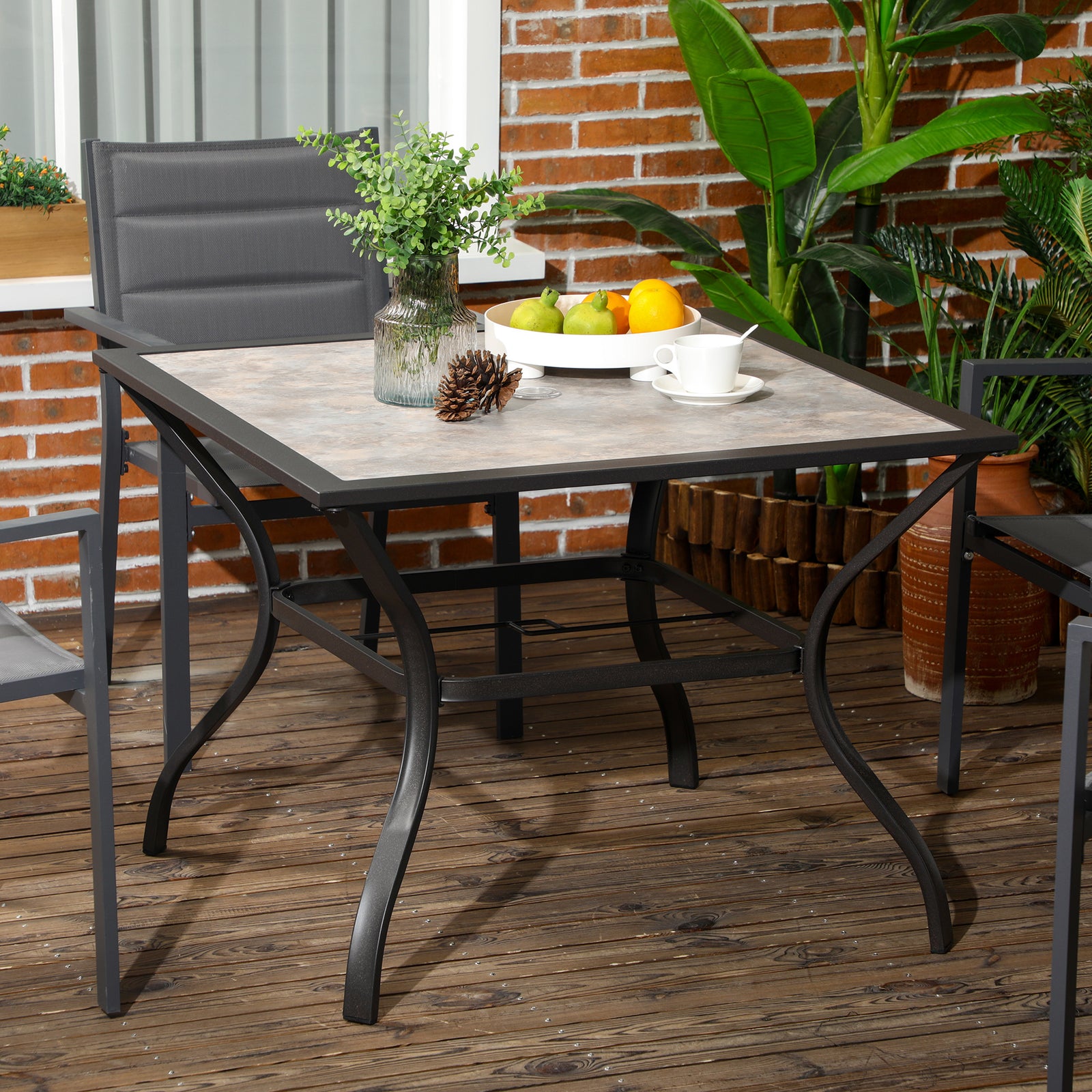 Garden Table W/ Pc Board Tabletop For 4, Parasol Hole