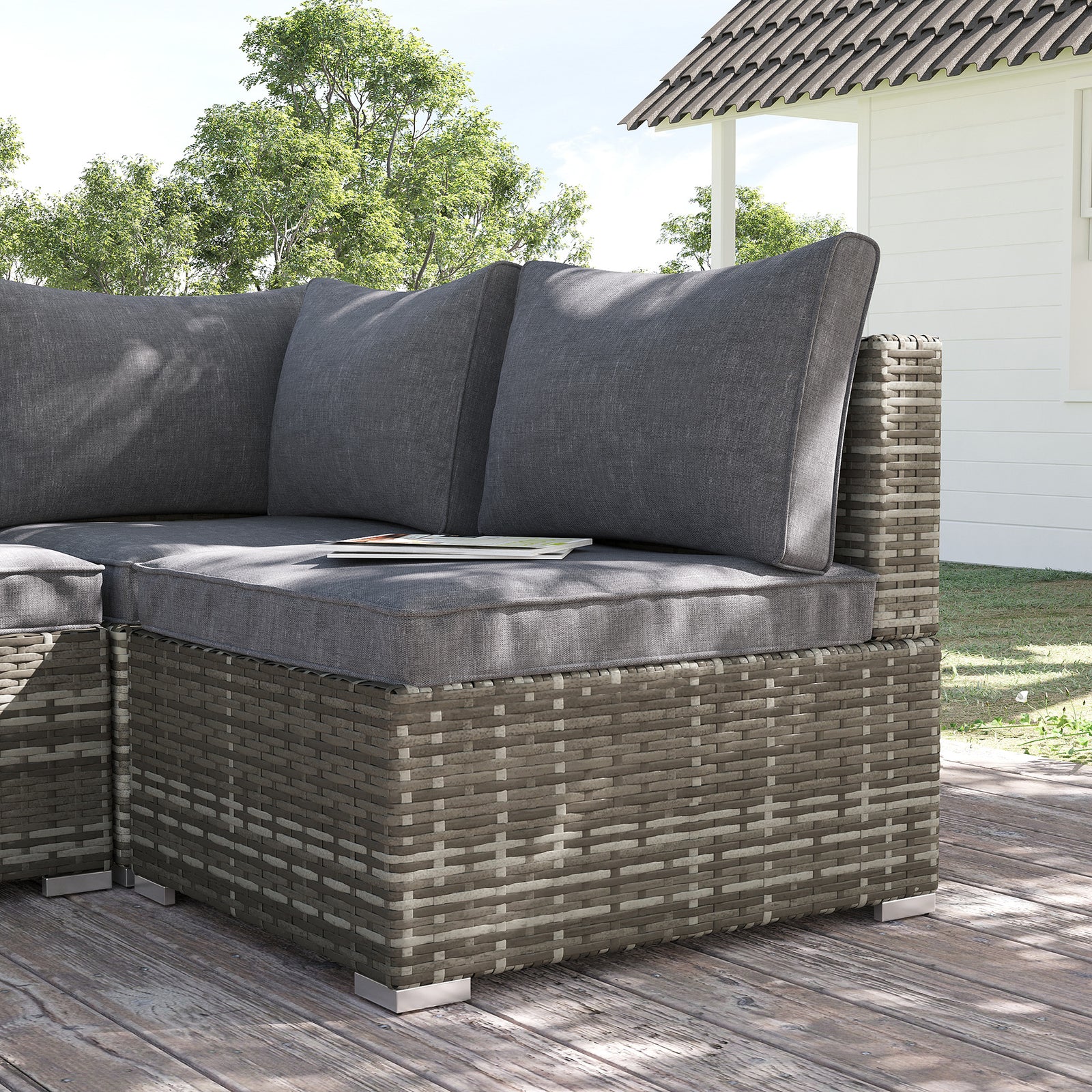 Outdoor Garden Furniture Rattan Single Middle Sofa W/cushion | Dark Gray