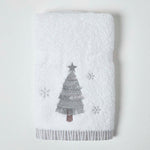 Silver Christmas Tree Embroidered 100% Cotton Hand Towel
