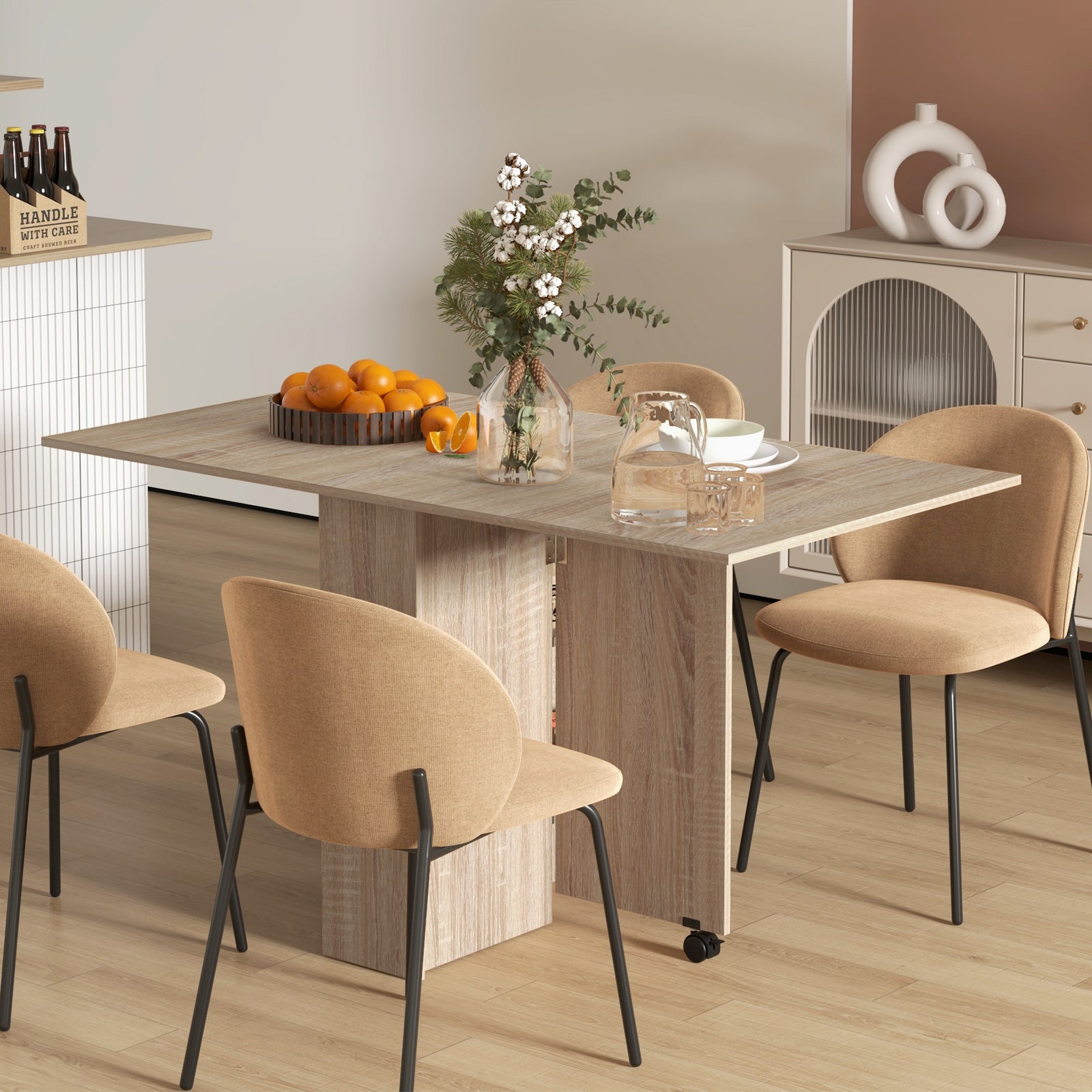 Mobile Drop Leaf Dining Table Folding Desk W/wheels  Shelves | Natura