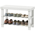 3-tier Bamboo Shoe Bench With 2 Shelves For Entryway | White