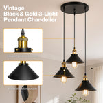 Emitto Pendant Light 3 Lights Height Adjustable Vintage Ceiling Light Black