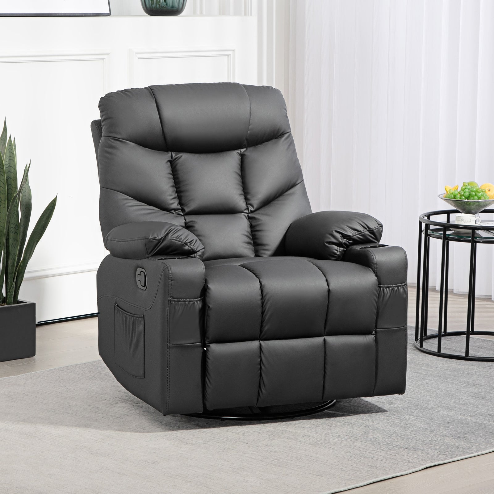 Manual Recliner Chair W/ Footrest Cup Holder | Black